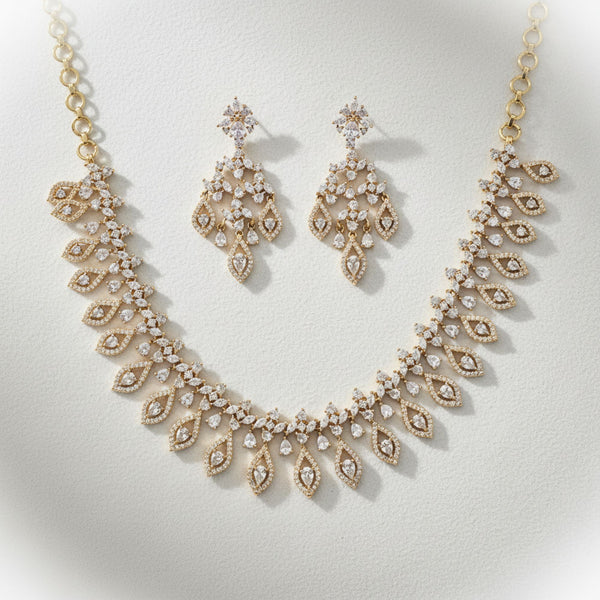 440791 Cz Classic Necklace With Mehndi Rhodium Plating