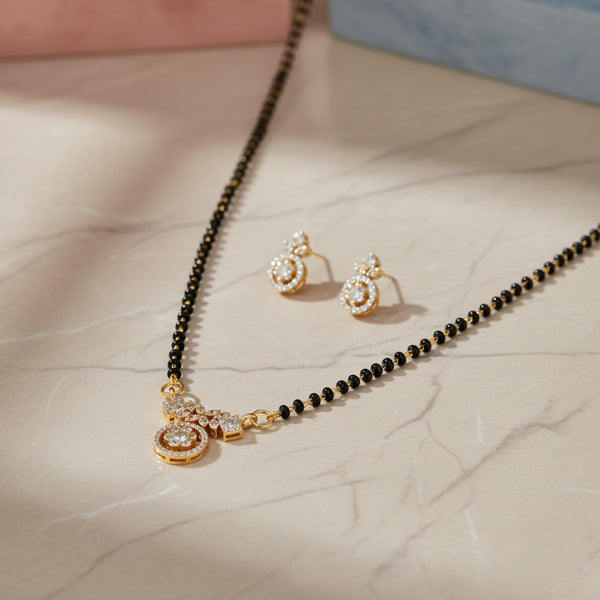 440801 Cz Classic Mangalsutra With 2 Tone Rhodium Plating