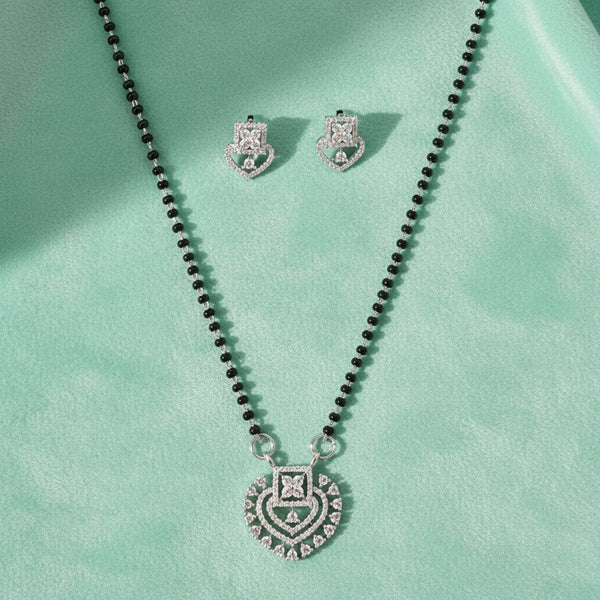 440802 Cz Classic Mangalsutra With 2 Tone Rhodium Plating