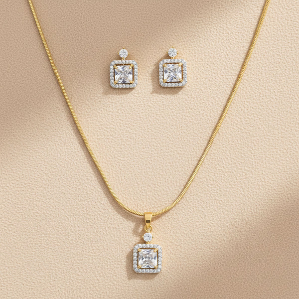 440806 Cz Classic Pendant Set With 2 Tone Rhodium Plating