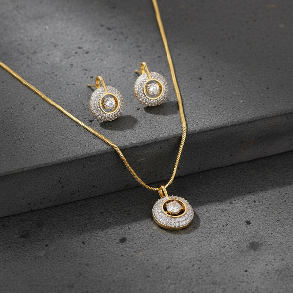 440807 Cz Classic Pendant Set With 2 Tone Rhodium Plating