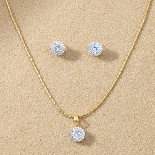 440808 Cz Classic Pendant Set With 2 Tone Rhodium Plating