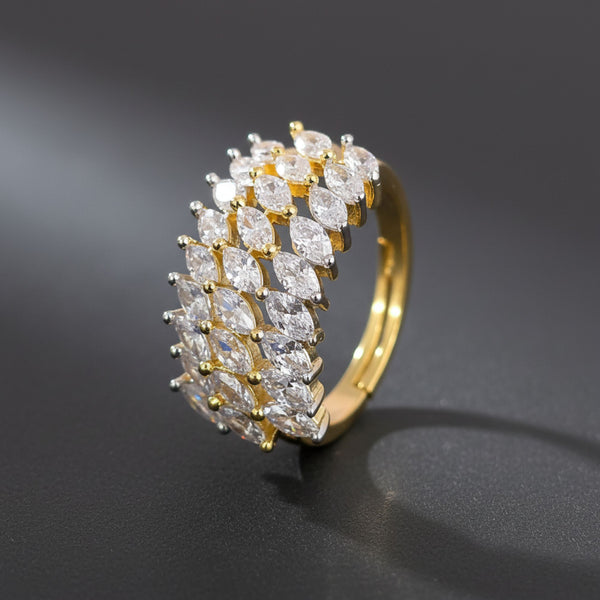 440826 Cz Adjustable Ring With Mehndi 2 Tone Rhodium Plating