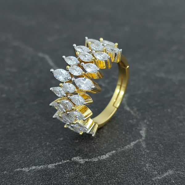 440829 Cz Adjustable Ring With Mehndi 2 Tone Rhodium Plating