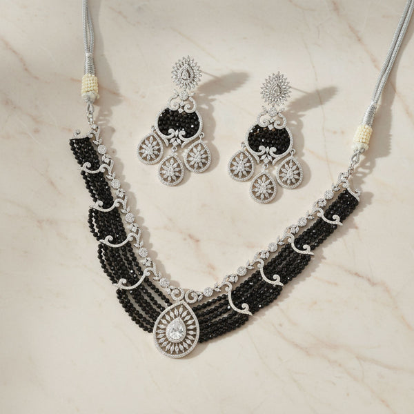 440863 Cz Classic Necklace With Rhodium Plating