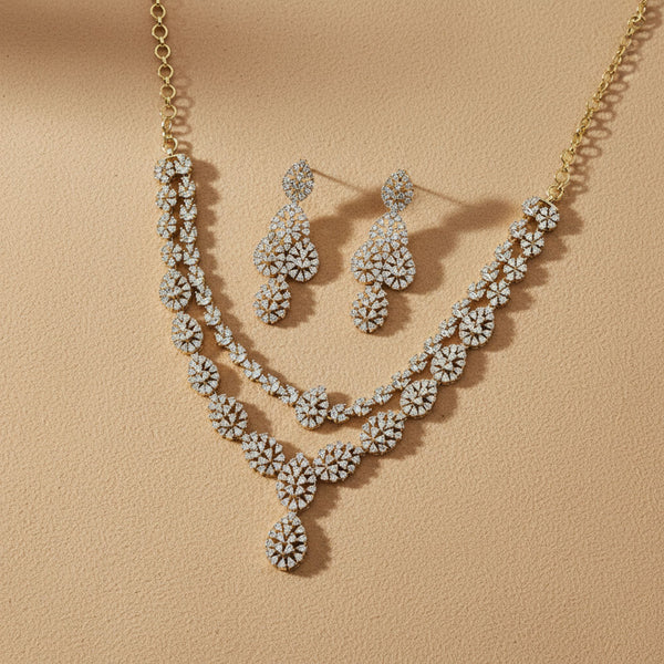 440887 Cz Classic Necklace With Mehndi Rhodium Plating