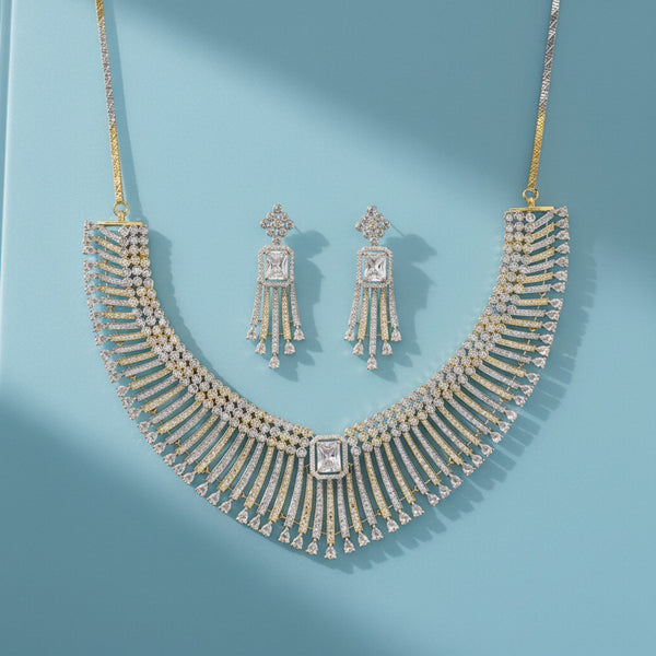 440893 Cz Classic Necklace With 2 Tone Rhodium Plating