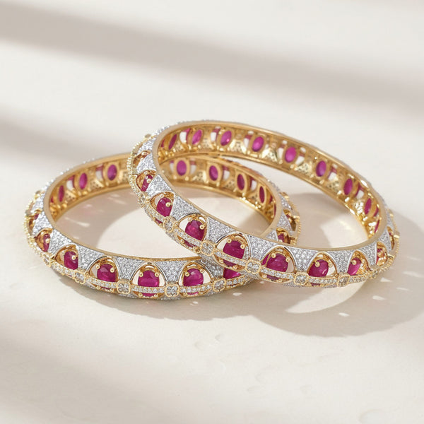 440911 Cz Classic Bangles With 2 Tone Plating