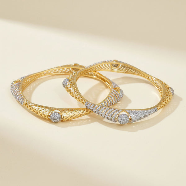 440913 Cz Classic Bangles With 2 Tone Plating