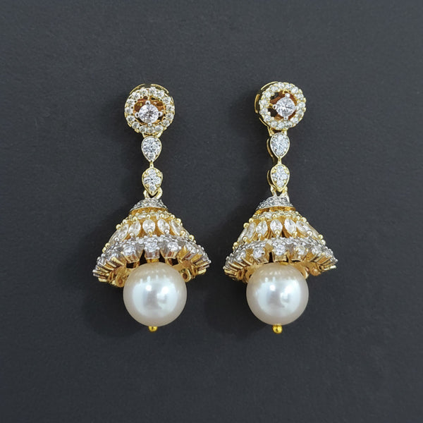 440919 Cz Jhumki With Mehndi 2 Tone Rhodium Plating