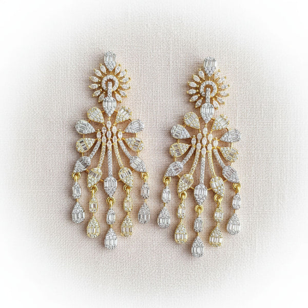 440926 Cubic Zirconia Classic Earring With Mehndi 2 Tone Rhodium Plating