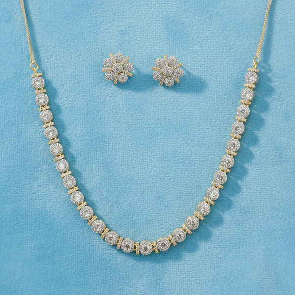 440938 Cz Delicate Necklace With Carat 2 Tone Rhodium Plating