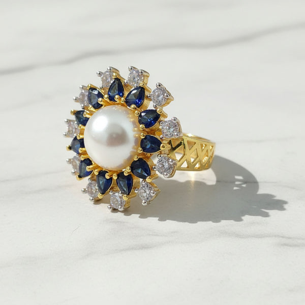 440941 Cubic Zirconia Adjustable Ring With 2 Tone Plating