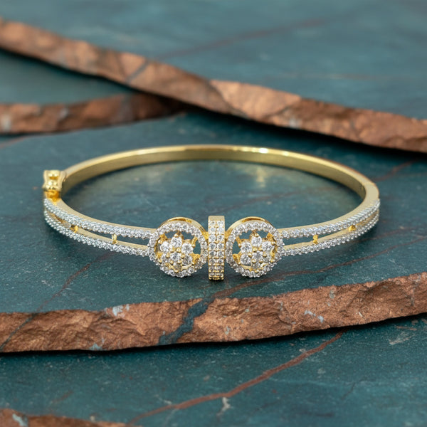 440948 Cz Delicate Kada With 2 Tone Rhodium Plating