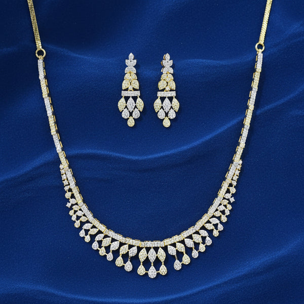 440950 Cz Delicate Necklace Set With 2 Tone Rhodium Plating