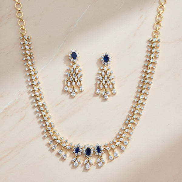 440970 Cz Classic Necklace Set With 2 Tone Plating