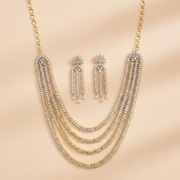 440971 Cz Classic Necklace Set With 2 Tone Plating