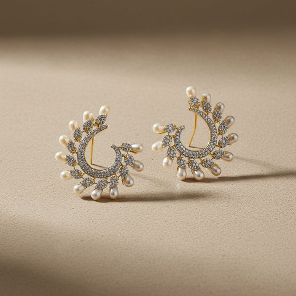 440974 Cz Moti Earring With Mehndi 2 Tone Rhodium Plating