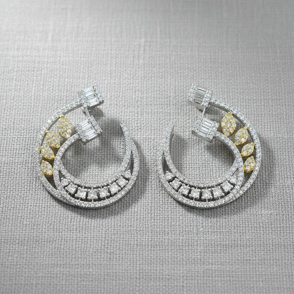 440978 Cz Classic Earring With Carat 2 Tone Rhodium Plating