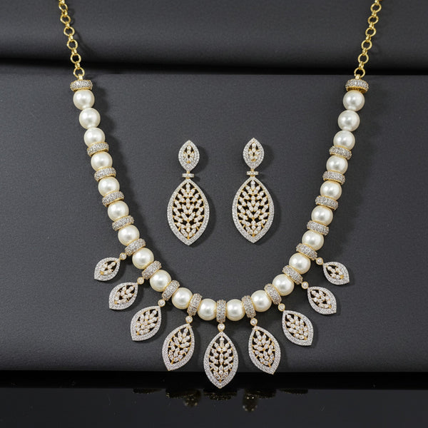 440986 Cubic Zirconia Moti Necklace With 2 Tone Rhodium Plating