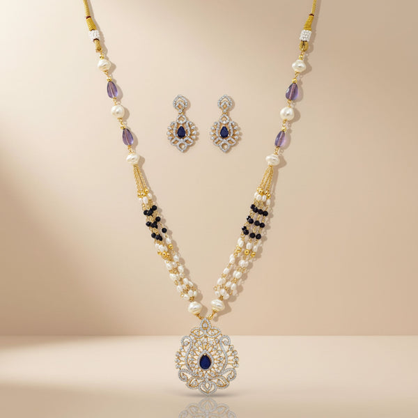 440989 Cubic Zirconia Moti Pendant Set With 2 Tone Plating