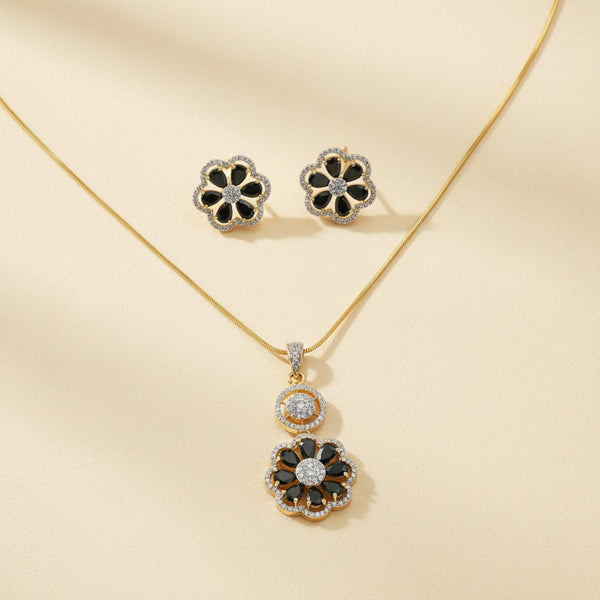 440992 Cz Classic Pendant Set With 2 Tone Plating