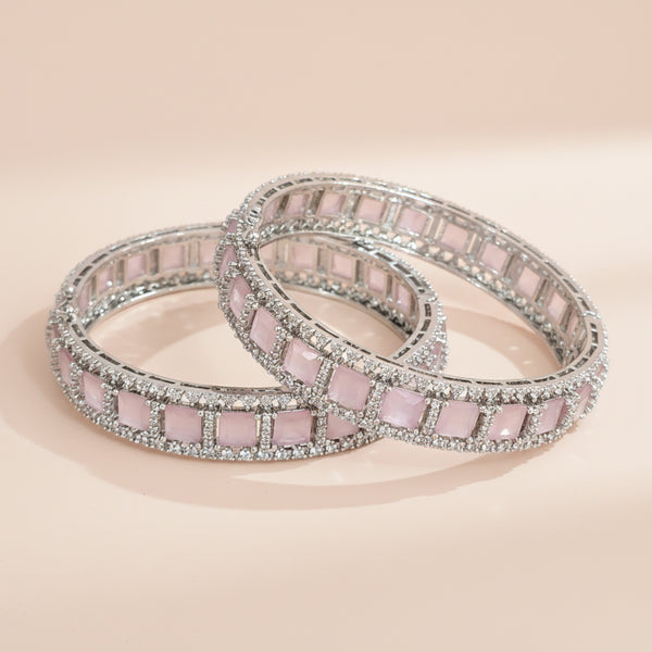 440994 Cz Openable Bangles With Rhodium Plating