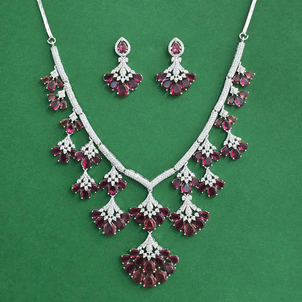 441000 Cz Classic Necklace Set With Rhodium Plating