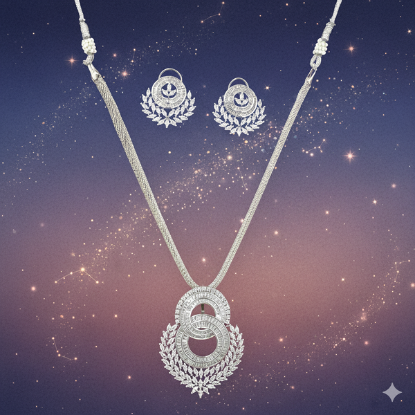 441006 Cz Classic Pendant Set With 2 Tone Rhodium Plating