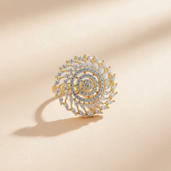 441015 Cz Adjustable Ring With Mehndi 2 Tone Rhodium Plating