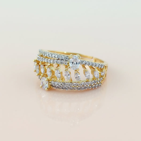441016 Cz Adjustable Ring With Mehndi 2 Tone Rhodium Plating