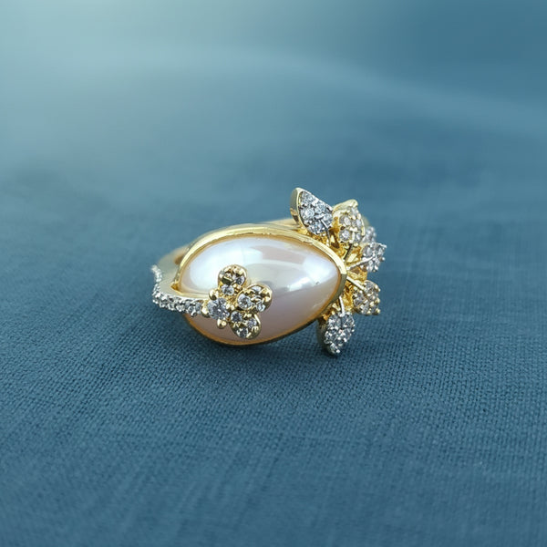 441017 Cz Moti Ring With Mehndi 2 Tone Rhodium Plating