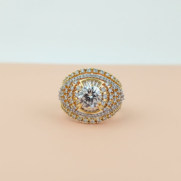 441018 Cz Adjustable Ring With Mehndi 2 Tone Rhodium Plating