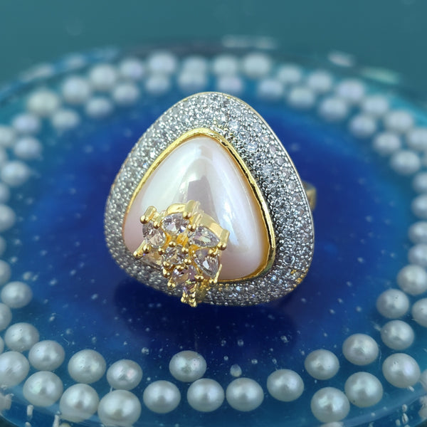 441019 Cz Moti Ring With 2 Tone Rhodium Plating