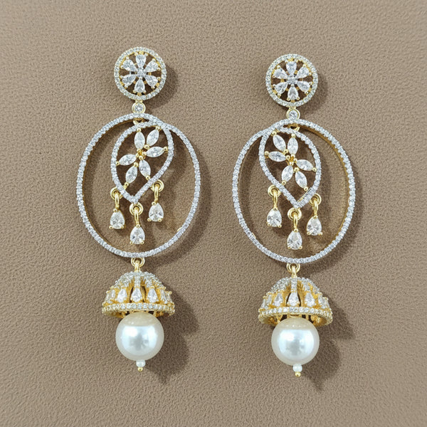 441020 Cz Classic Earring With Mehndi 2 Tone Rhodium Plating