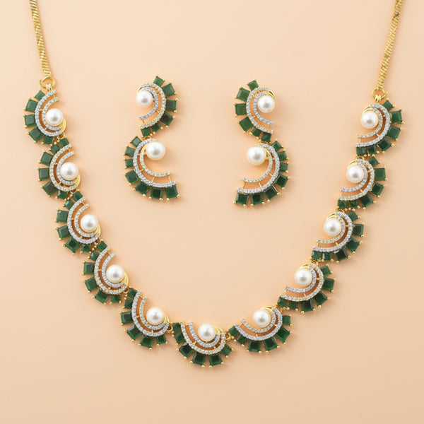 441057 Cz Classic Necklace Set With 2 Tone Plating