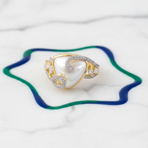 441072 Cubic Zirconia Adjustable Ring With Mehndi 2 Tone Rhodium Plating