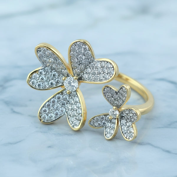 441079 Cz Adjustable Ring With 2 Tone Rhodium Plating