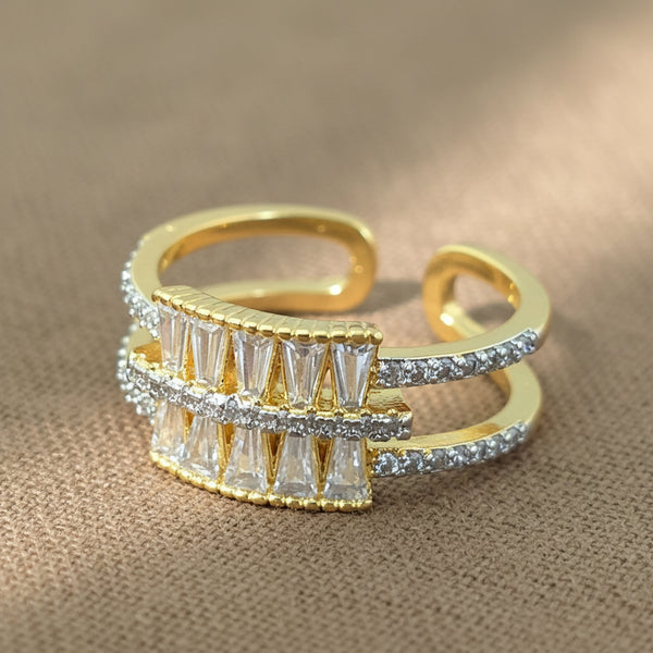 441080 Cz Adjustable Ring With 2 Tone Rhodium Plating