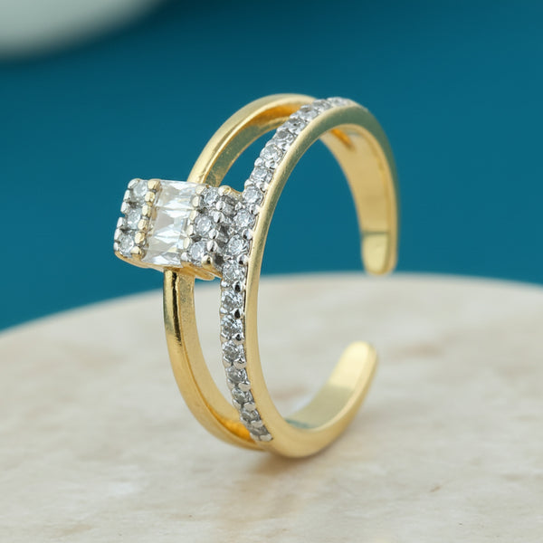 441081 Cz Adjustable Ring With 2 Tone Rhodium Plating