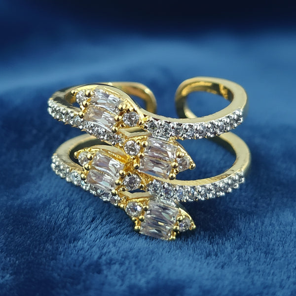 441082 Cz Adjustable Ring With 2 Tone Rhodium Plating