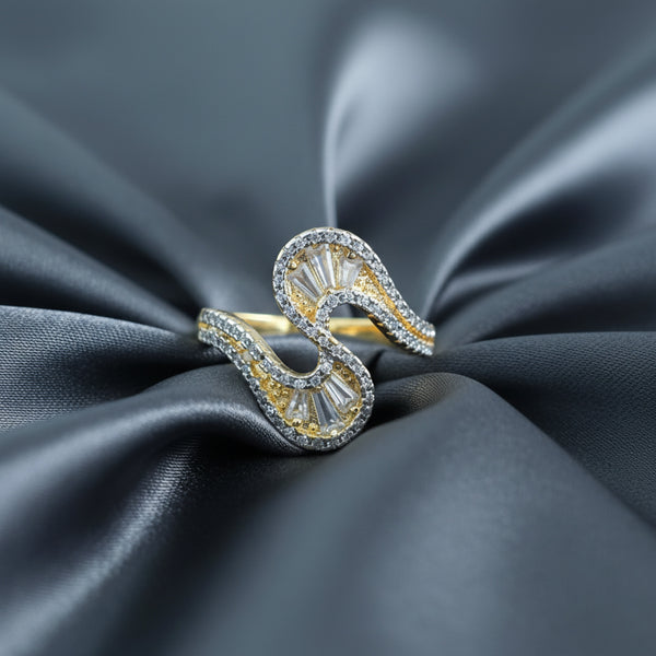 441084 Cz Adjustable Ring With 2 Tone Rhodium Plating