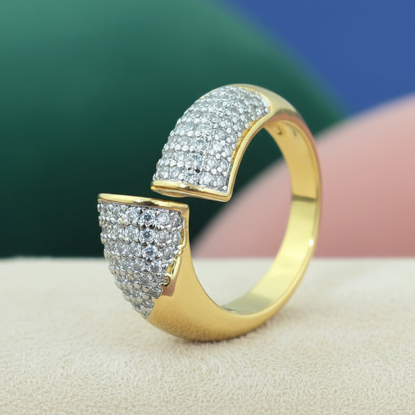 441085 Cz Adjustable Ring With 2 Tone Rhodium Plating