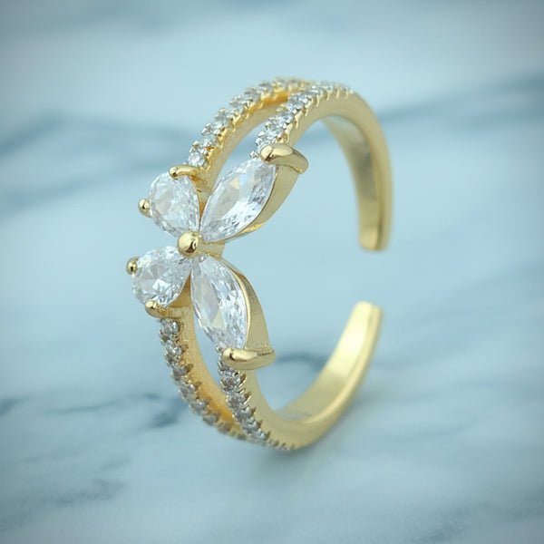 441086 Cz Adjustable Ring With 2 Tone Rhodium Plating