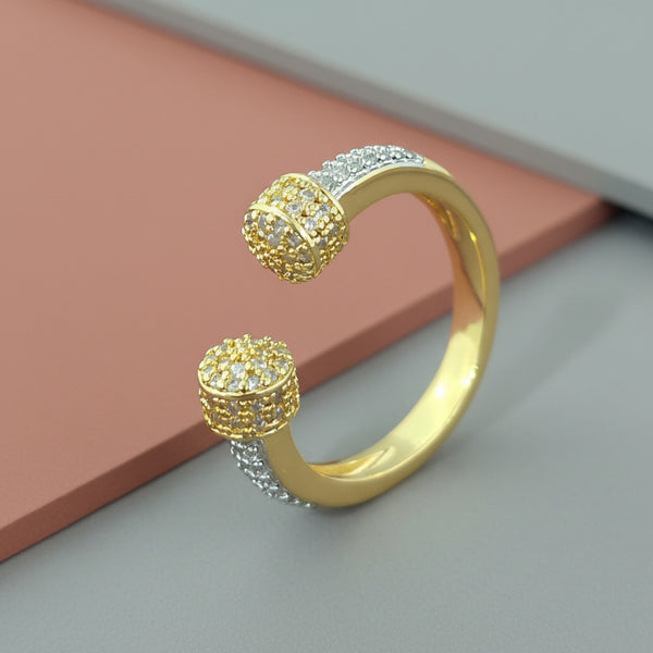 441088 Cz Adjustable Ring With 2 Tone Rhodium Plating