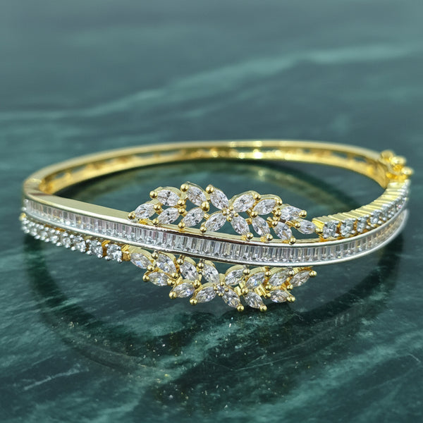 441102 Cz Openable Kada With Carat 2 Tone Rhodium Plating