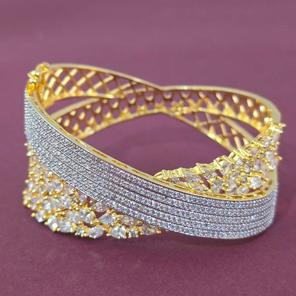 441104 Cz Openable Kada With 2 Tone Rhodium Plating