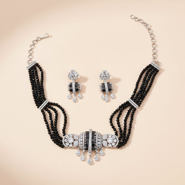 441112 Cz Classic Necklace Set With Rhodium Plating