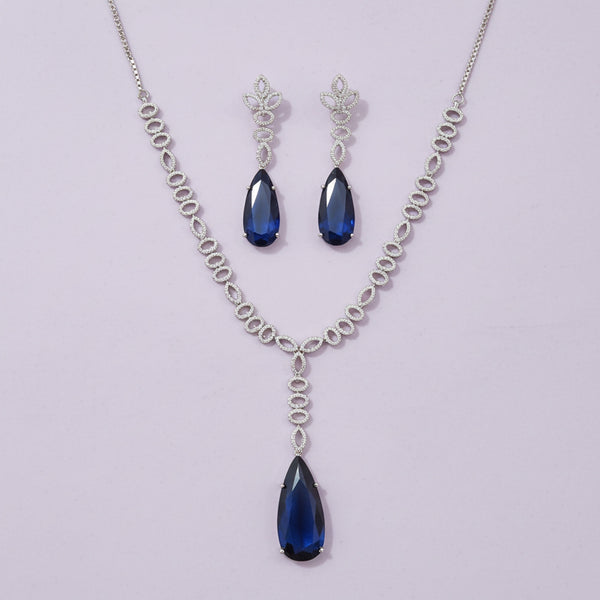 441125 Cubic Zirconia Delicate Necklace Set With Rhodium Plating