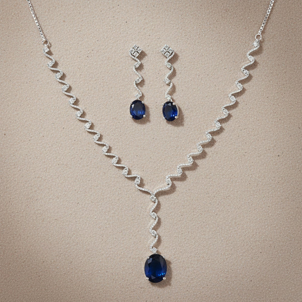 441126 Cubic Zirconia Delicate Necklace Set With Rhodium Plating